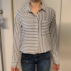 Topshop Navy Stripe Pocket Shirt